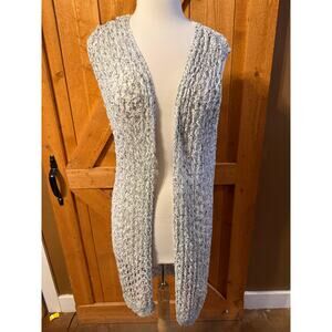 POL Women's Medium Gray (White/Black) Vest Sweater Cardigan Duster